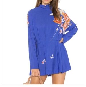 Free People Gemma Royal Blue Floral Tunic Dress